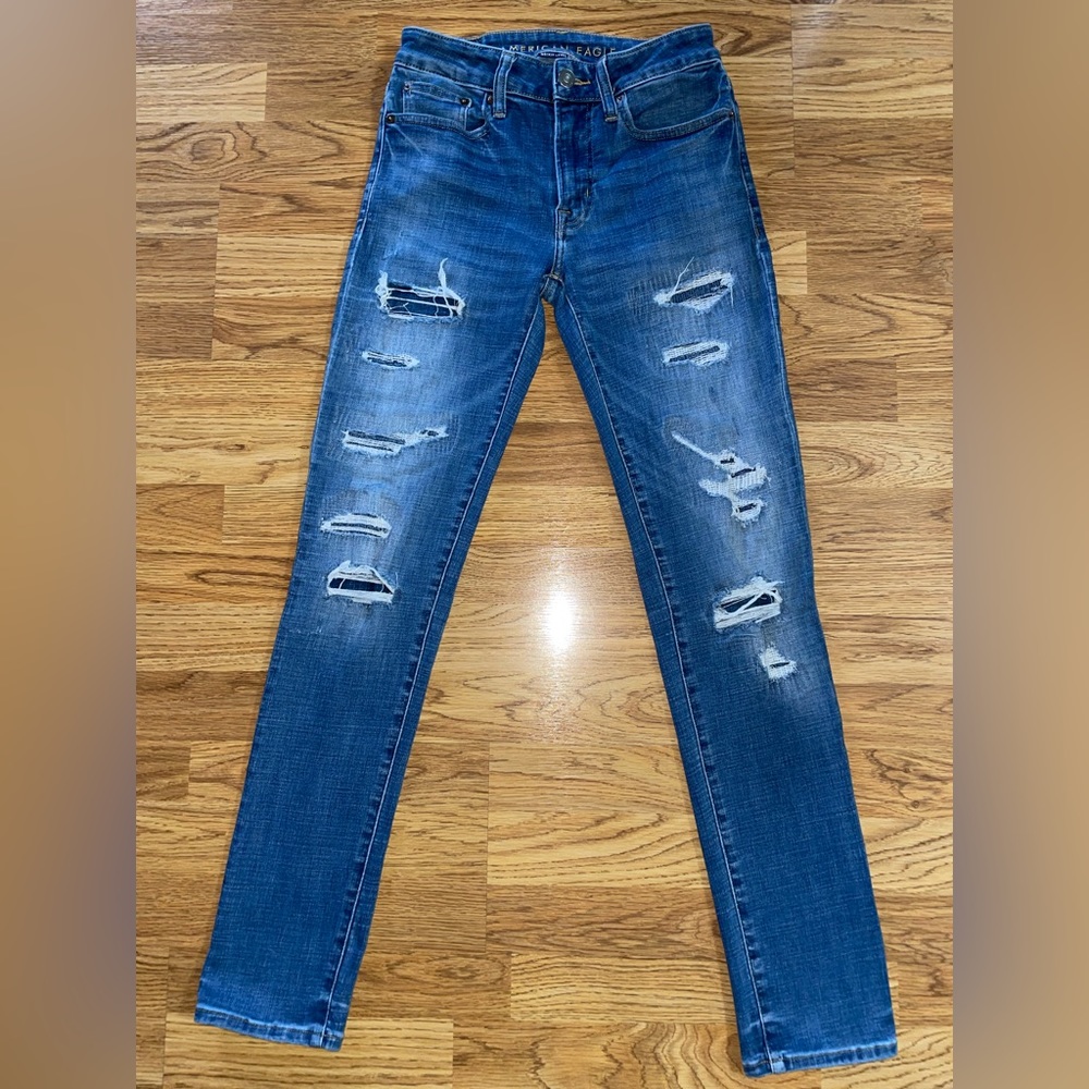 American Eagle Next Level Airflex Slim Jeans Mens 28x32 Distressed Zigzag Medium